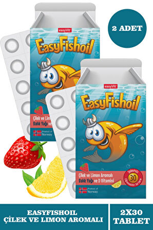 EasyFishoil Çocuk Çilek ve Limon Aromalı 30 Çiğneme Tableti 2 Adet