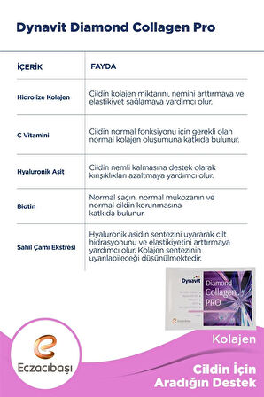 Dynavit Diamond Collagen Pro 30 Saşe + Dynavit Diamond Collagen Hyaluronic Acid 30 Tablet