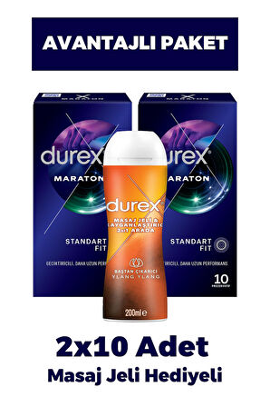 Durex Maraton Geciktiricili Prezervatif 10'lu 2 Adet Masaj Jeli Hediyeli