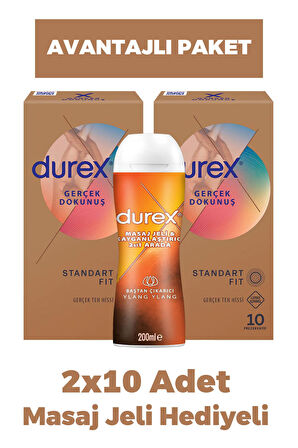 Durex Gerçek Dokunuş Ultra Kaygan Prezervatif 10'lu 2 Adet + Masaj Jeli Hediyeli