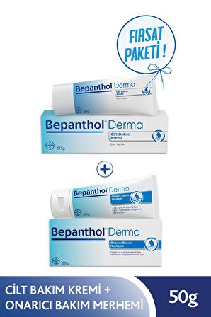 Bepanthol Derma Cilt Bakım Kremi 50 gr + Onarıcı Bakım Merhemi 50 gr Avantajlı Paket