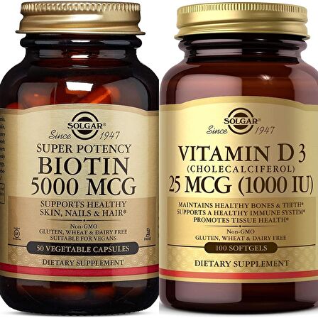 Solgar Biotin 5000 mcg 50 Kapsül+Solgar Vitamin D3 1000 IU 100 Tablet