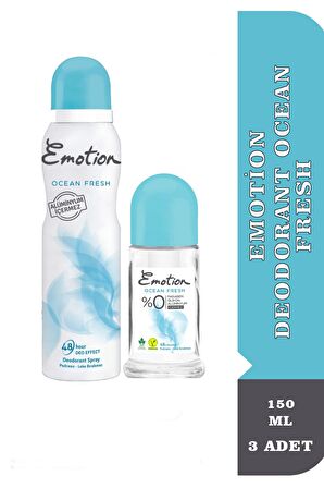 Emotion Deodorant Ocean Fresh 150 ml + Emotion Roll On Ocean Fresh Kadın Deodorant 50 ml