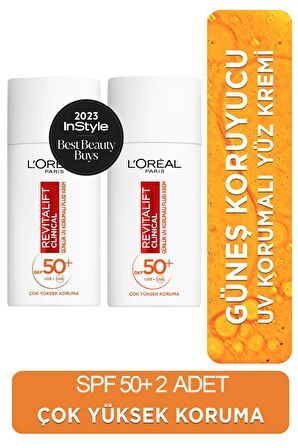 L'Oreal Paris Revitalift Clinical Leke Karşıtı Güneş Koruyucu Yüz Kremi SPF50 50 ml 2 Adet