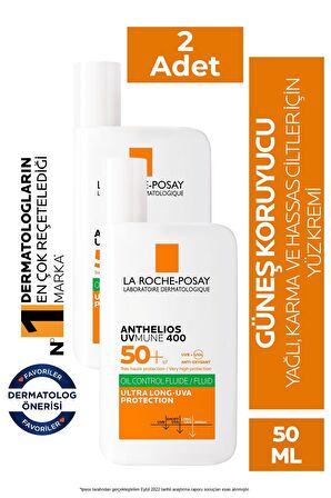 La Roche Posay Anthelios Oil Control Fluid Akışkan Yüz Güneş Kremi 50 ml 2 Adet