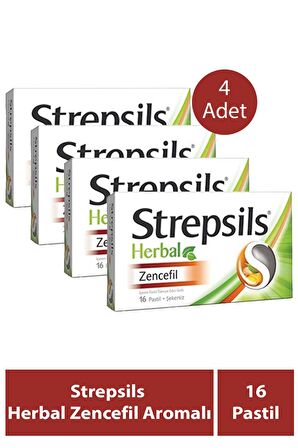 Strepsils Herbal Zencefil Aromalı 16 Pastil 4 Adet