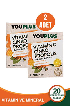 Youplus Vitamin C Çinko Propolis 20 Efervesan Tablet 2 Adet