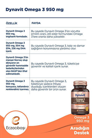 Dynavit Omega 3 950 mg 30 Yumuşak Kapsül 2 Adet