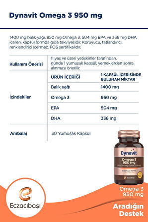 Dynavit Omega 3 950 mg 30 Yumuşak Kapsül 2 Adet