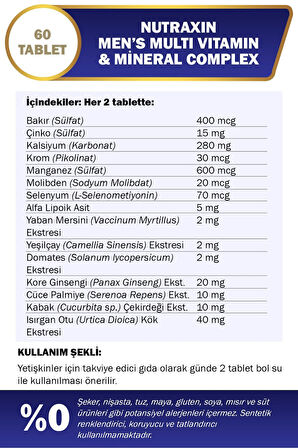 Nutraxin Multivitamin Mineral Complex Erkek 60 Tablet 2 Adet
