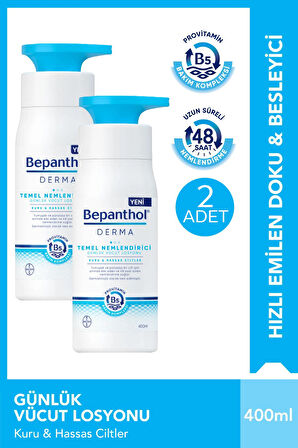 Bepanthol Derma Temel Nemlendirici Günlük Vücut Losyonu 400 ml  Kuru  Hassas Ciltler 2 Adet