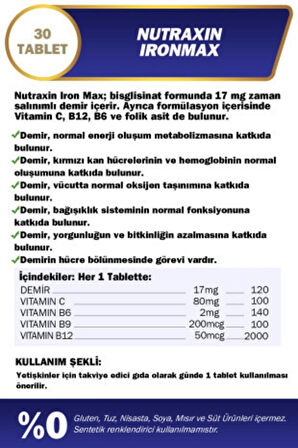 Nutraxin Iron Max 30 Tablet 3 Adet