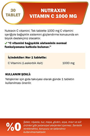 Nutraxin C Vitamin 1000 Mg 30 Tablet 2 Adet