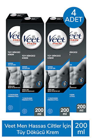 Veet Men Hassas Ciltler İçin Tüy Dökücü Krem 200 ml 4 Adet
