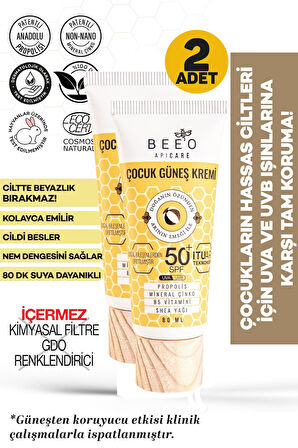 Bee'o Apicare Propolisli Çocuk Güneş Kremi SPF50 80 ml 2 Adet