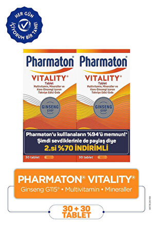 Pharmaton Vitality 30 Tablet Avantajlı 2'li Paket - 2.Si %70 İndirimli