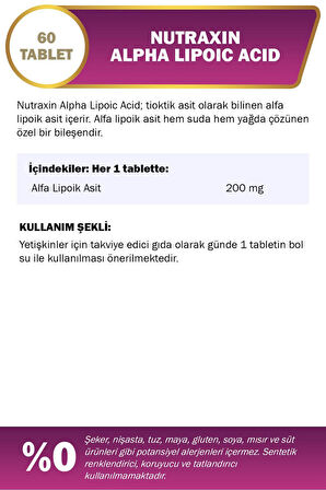 Nutraxin Alpha Lipoic Acid 200 mg 60 Tablet 2 Adet