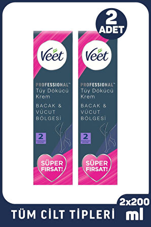 Veet Professional Tüy Dökücü Krem Tüm Cilt Tipleri İçin 200 ml 2 Adet