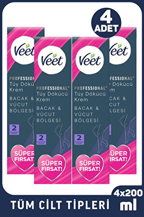 Veet Professional Tüy Dökücü Krem Tüm Cilt Tipleri İçin 200 ml 4 Adet