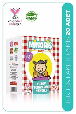 Minoris Baby Organik Yüzey Temizleme Mendili Tek Paketli 20 Yaprak X 2 Adet