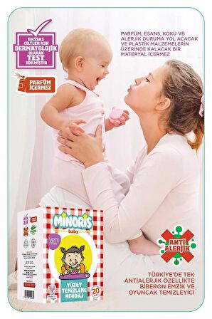 Minoris Baby Organik Yüzey Temizleme Mendili Tek Paketli 20 Yaprak X 2 Adet