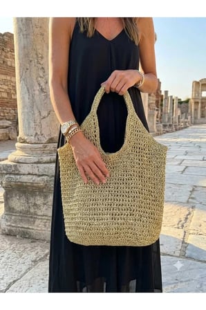 El Örgüsü Parlak Gold Kadın Omuz ve El Çantası – Işıltılı, Şık ve Modern Tasarım Günlük / Plaj / Davet Çantası
