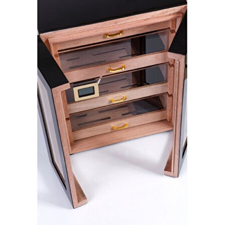 Parmida 4 Katlı Humidor/Puro Saklama Dolabı - Siyah