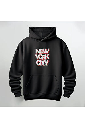 New York City NYC Kapüşonlu Sweatshirt Hoodie Kalın Kumaş 3 İplik Şardonlu