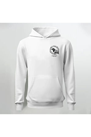 Kuş Desenli Kapüşonlu Sweatshirt Hoodie Kalın Kumaş 3 İplik Şardonlu