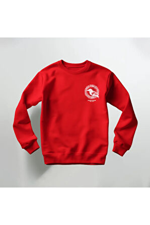 Kuş Deseni Baskılı Bisiklet Yaka Sweatshirt Kalın Kumaş 3 İplik