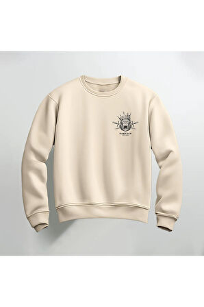 Goril Deseni Baskılı Bisiklet Yaka Sweatshirt Kalın Kumaş 3 İplik