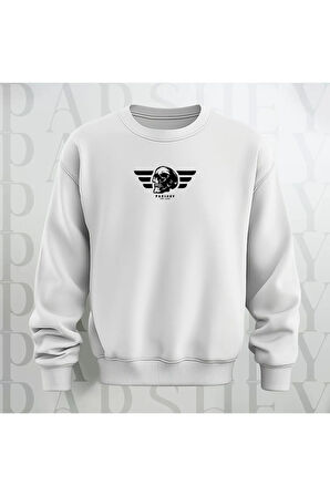 Kuru Kafa Deseni Baskılı Bisiklet Yaka Sweatshirt Kalın Kumaş 3 İplik