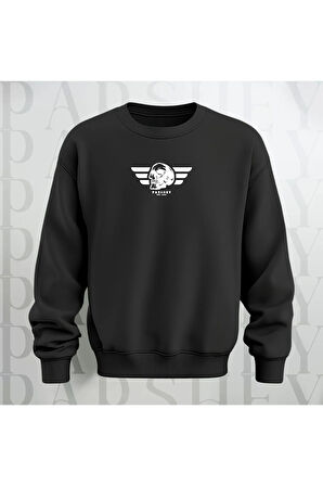 Kuru Kafa Deseni Baskılı Bisiklet Yaka Sweatshirt Kalın Kumaş 3 İplik