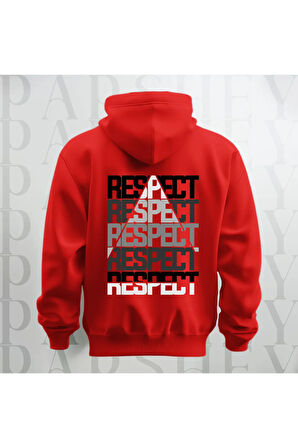 Respect Baskılı Kapüşonlu Sweatshirt Hoodie Kalın Kumaş 3 İplik Şardonlu