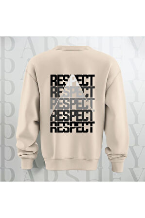 Respect Baskılı Kalın Kumaş 3 İplik Yazı Baskılı Unisex Bisiklet Yaka Sweatshirt