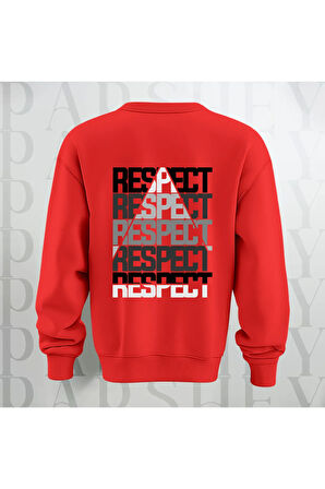 Respect Baskılı Kalın Kumaş 3 İplik Yazı Baskılı Unisex Bisiklet Yaka Sweatshirt