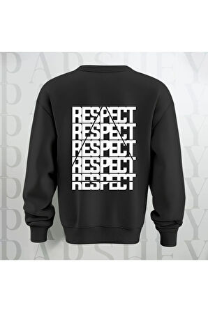 Respect Baskılı Kalın Kumaş 3 İplik Yazı Baskılı Unisex Bisiklet Yaka Sweatshirt