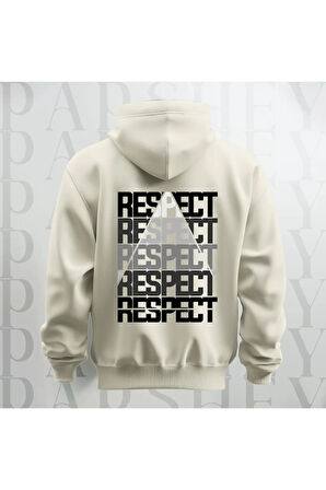 Respect Baskılı Kapüşonlu Sweatshirt Hoodie Kalın Kumaş 3 İplik Şardonlu