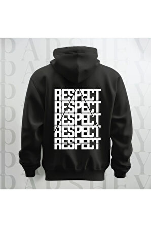 Respect Baskılı Kapüşonlu Sweatshirt Hoodie Kalın Kumaş 3 İplik Şardonlu