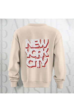 NYC Brooklyn Kalın Kumaş 3 İplik Şardonlu Baskılı Unisex Bisiklet Yaka Sweatshirt