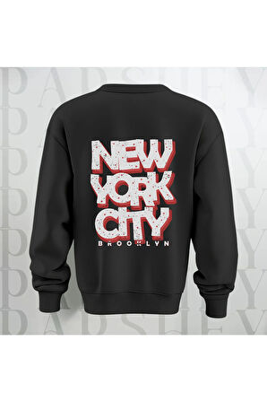 NYC Brooklyn Kalın Kumaş 3 İplik Şardonlu Baskılı Unisex Bisiklet Yaka Sweatshirt