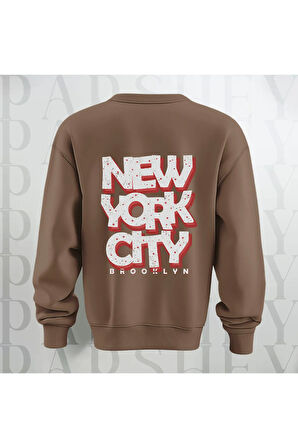 NYC Brooklyn Kalın Kumaş 3 İplik Şardonlu Baskılı Unisex Bisiklet Yaka Sweatshirt