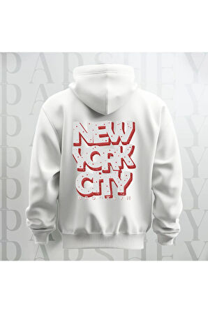 NYC Brooklyn Baskılı Kapüşonlu Sweatshirt Hoodie Yünlü Kalın Kumaş 3 İplik Şardonlu