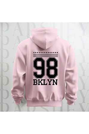 98 Brooklyn Baskılı Kapüşonlu Sweatshirt Hoodie Yünlü Kalın Kumaş 3 İplik Şardonlu