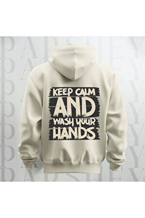Keep Calm Baskılı Kapüşonlu Sweatshirt Hoodie Yünlü Kalın Kumaş 3 İplik Şardonlu