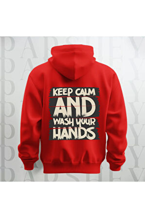 Keep Calm Baskılı Kapüşonlu Sweatshirt Hoodie Yünlü Kalın Kumaş 3 İplik Şardonlu