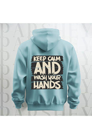 Keep Calm Baskılı Kapüşonlu Sweatshirt Hoodie Yünlü Kalın Kumaş 3 İplik Şardonlu