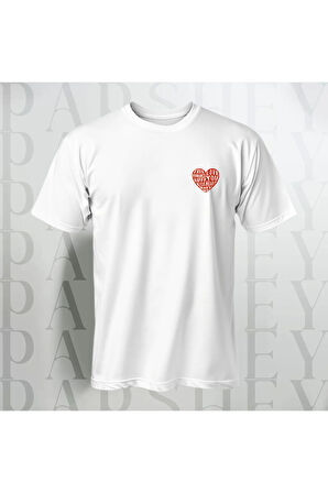 True Love Kalp Desenli Unisex Yarım Kollu Bisiklet Yaka %100 Pamuk Oversize T-shirt