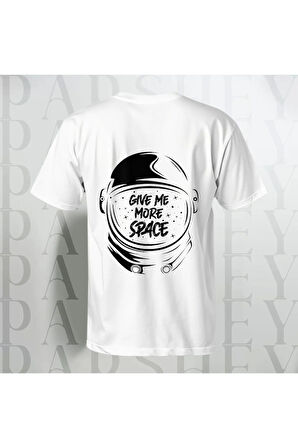 Give Me More Space Baskılı Unisex Yarım Kollu Bisiklet Yaka %100 Pamuk Oversize T-shirt