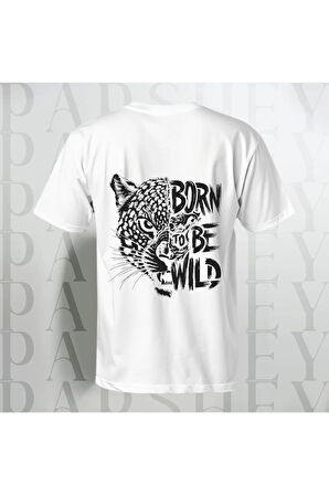 Born To Be Wild Tiger Baskılı Unisex Yarım Kollu Bisiklet Yaka %100 Pamuk Oversize T-shirt